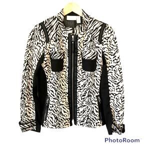 Chico’s Jacket Womens Animal Print Zebra Black White Zip Up Stretch 90s Mob Wife